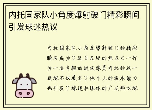 内托国家队小角度爆射破门精彩瞬间引发球迷热议